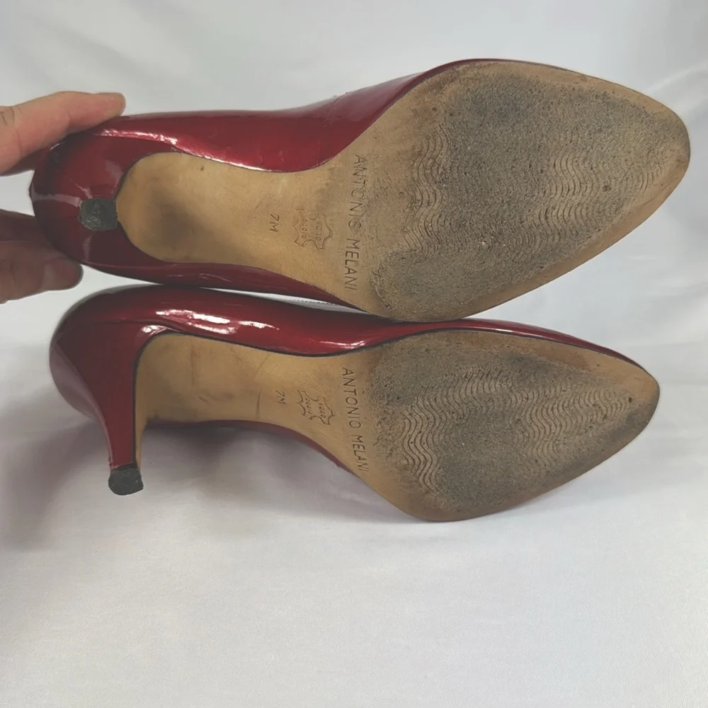 ANTONIO MELANI Red Leather High Heels Size 7M - Picture 7 of 7